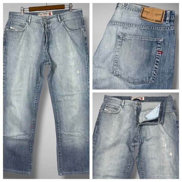 Diesel Kulter Jeans Men's 36x31 Straight Fit Blue Faded Distressed Made Italy - Picture 1 of 16